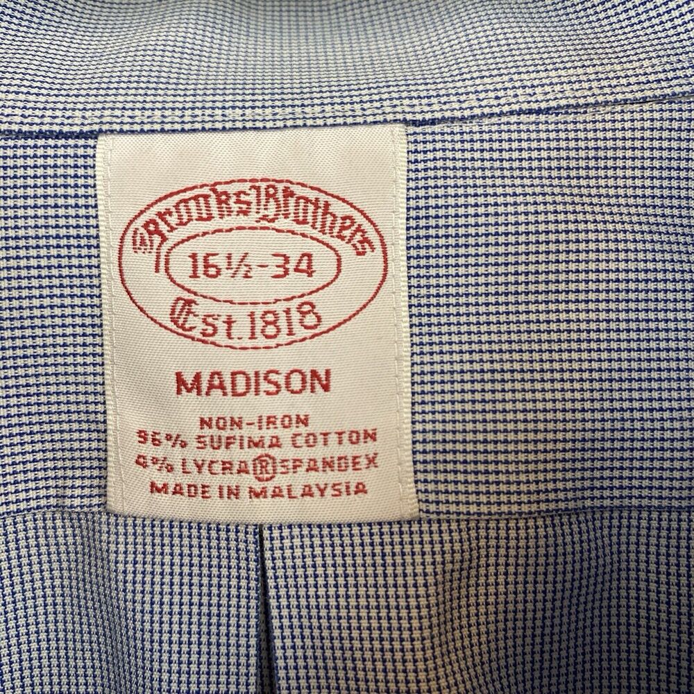 Brooks Brothers Dress Shirt Men's 16.5 Blue Long Sleeve Check Madison - Picture 4 of 9